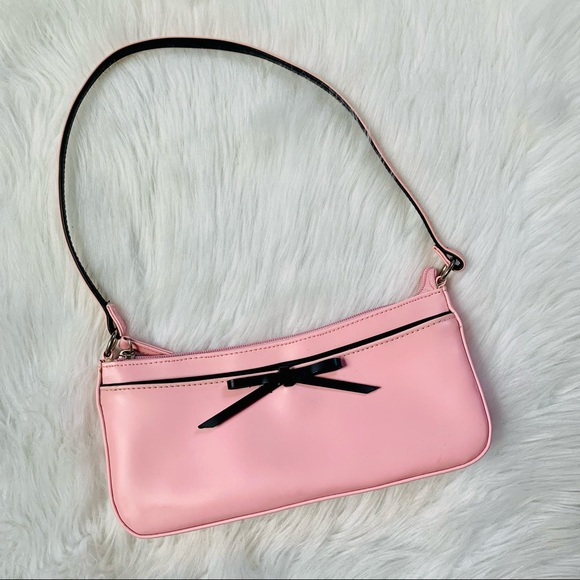 Vintage Handbags - Vintage Y2K 2000’s Small Long Pink Purse With Bow Detail
